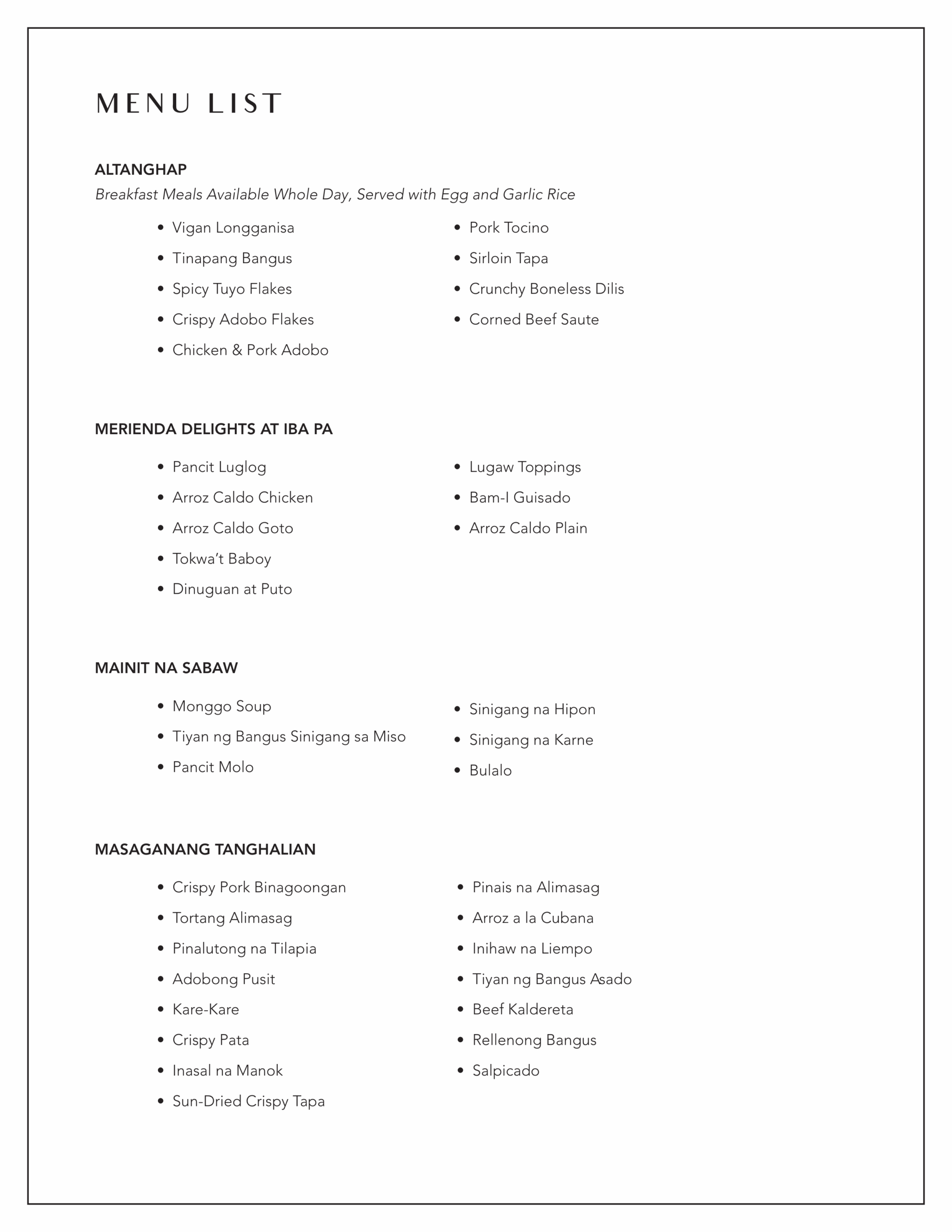 Menu List